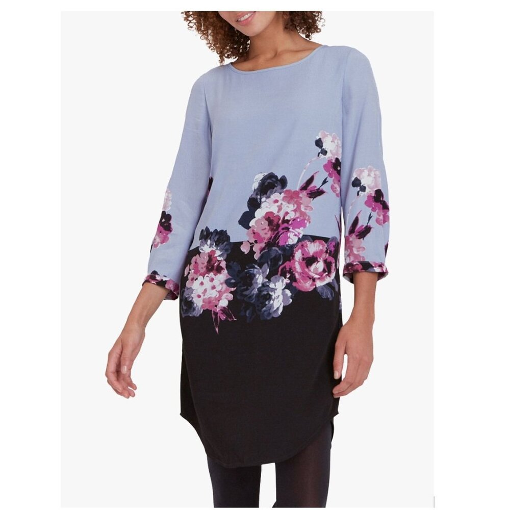 👗🌷 JOULES LYRIS Multicolor Floral Shift Shirt Lined Dress Blue Lavender Navy
